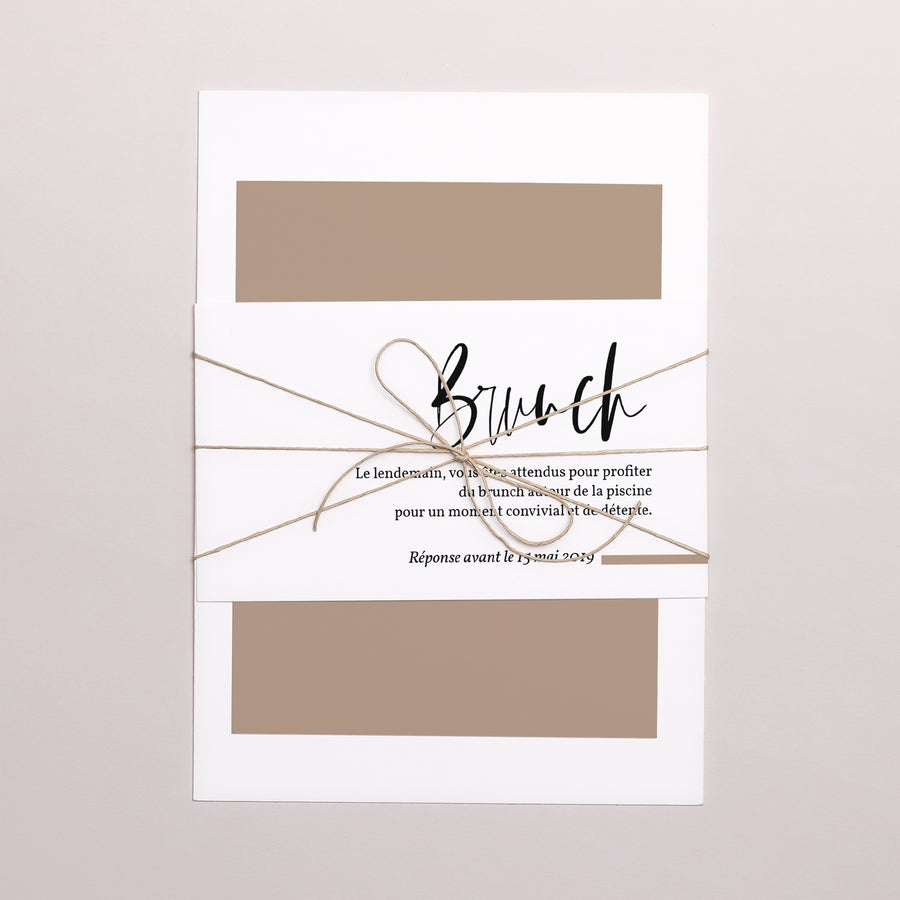 Faire-part Mariage 3 cartes, ruban Effet Brush photo