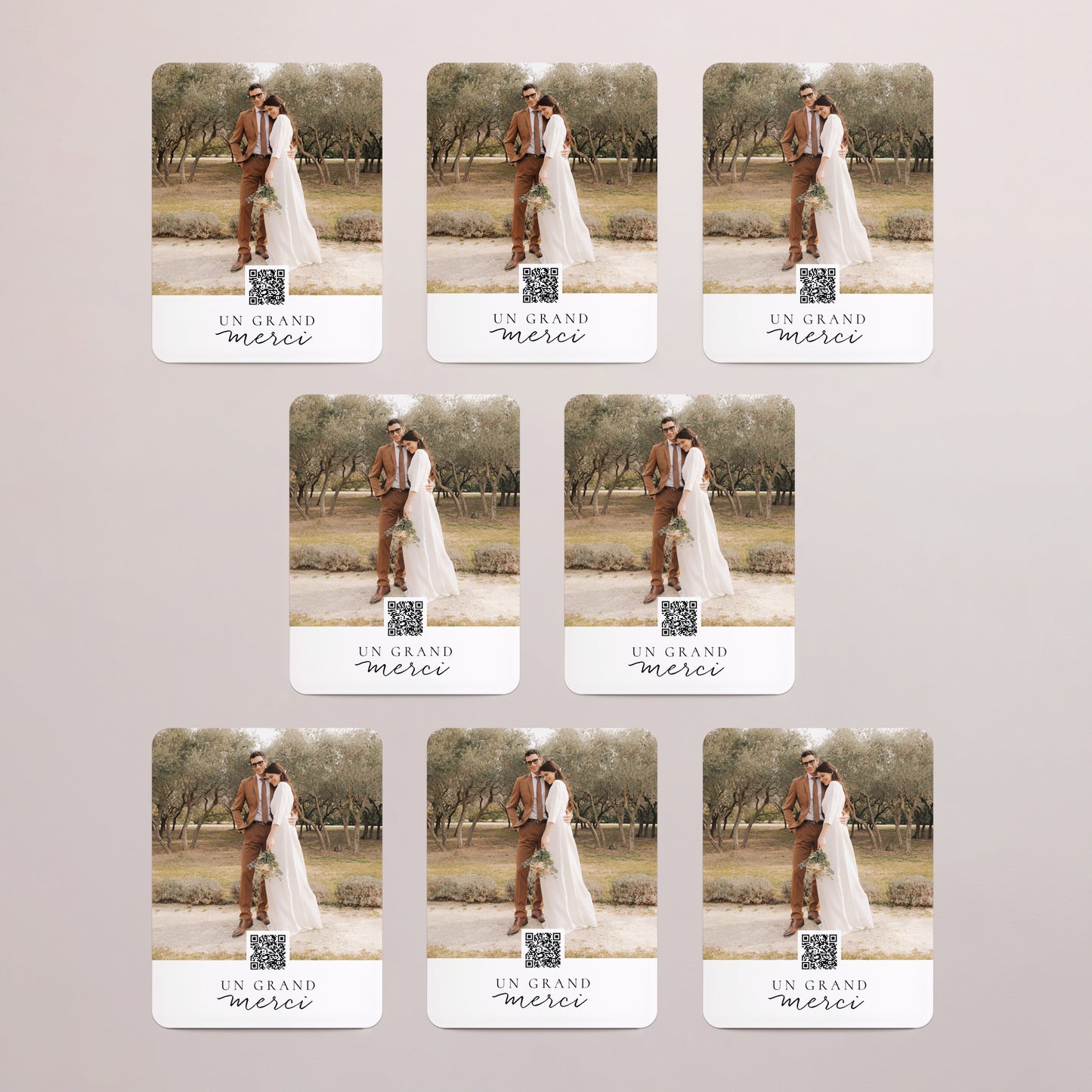 Remerciements Mariage Lot de 8, magnétique, rectangle coins arrondis Calligraphie Cannelle photo N° 3