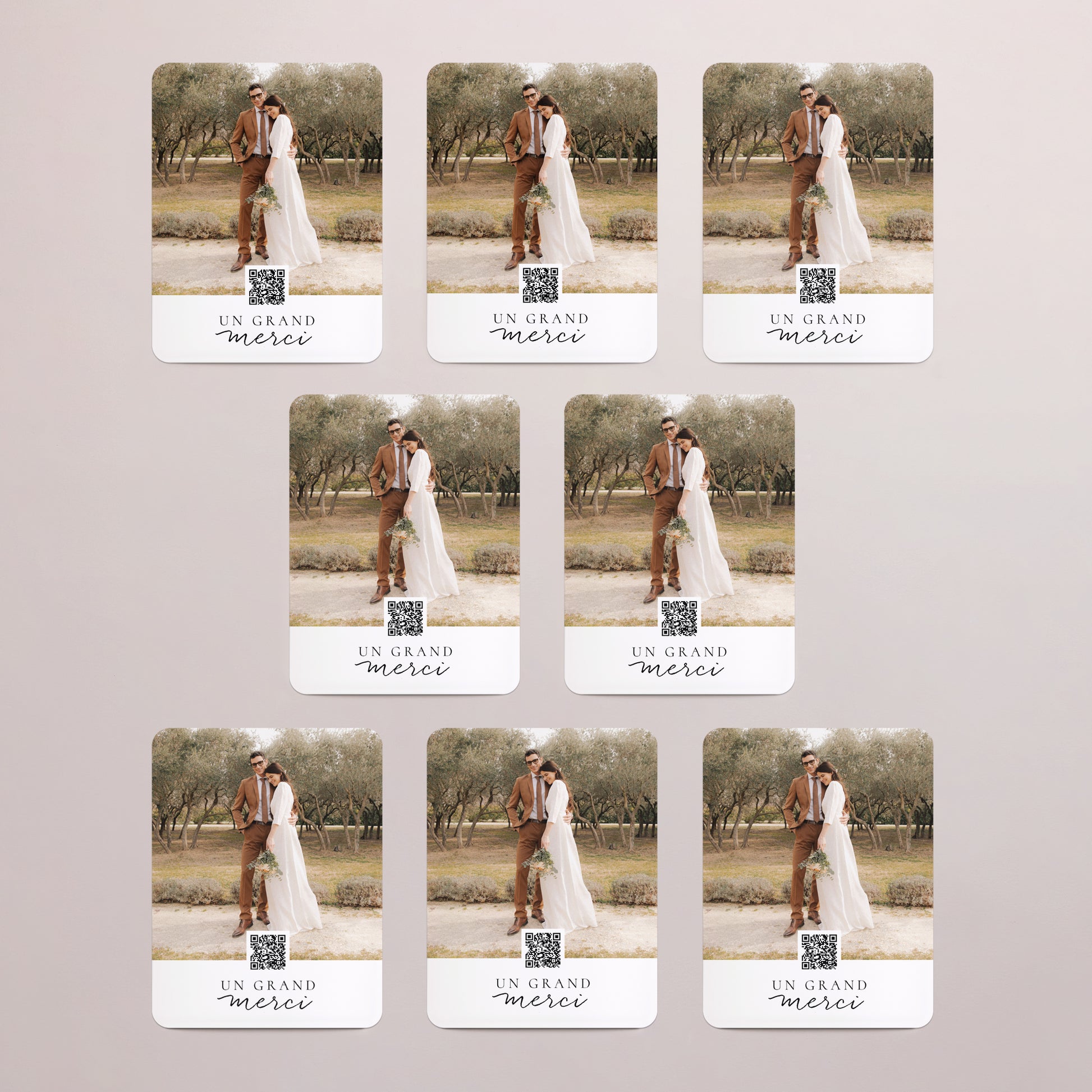 Remerciements Mariage Lot de 8, magnétique, rectangle coins arrondis Calligraphie Cannelle photo N° 3