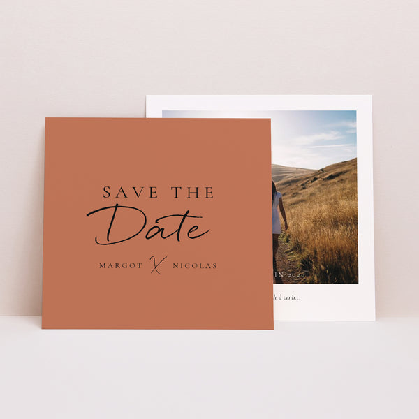 Save the date Mariage Carré Calligraphie Cannelle photo