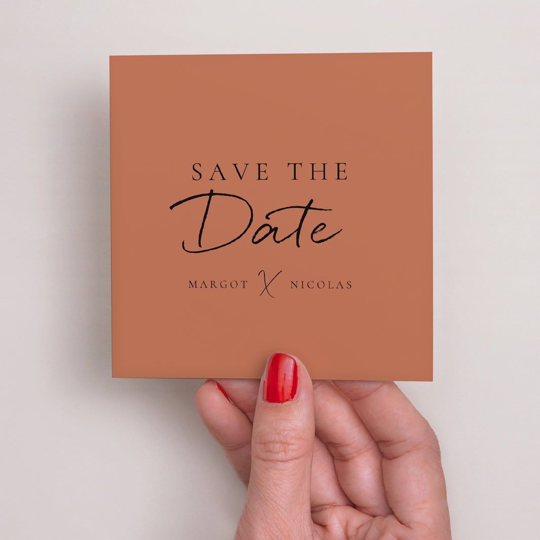 Save the date Mariage Carré Calligraphie Cannelle photo N° 2