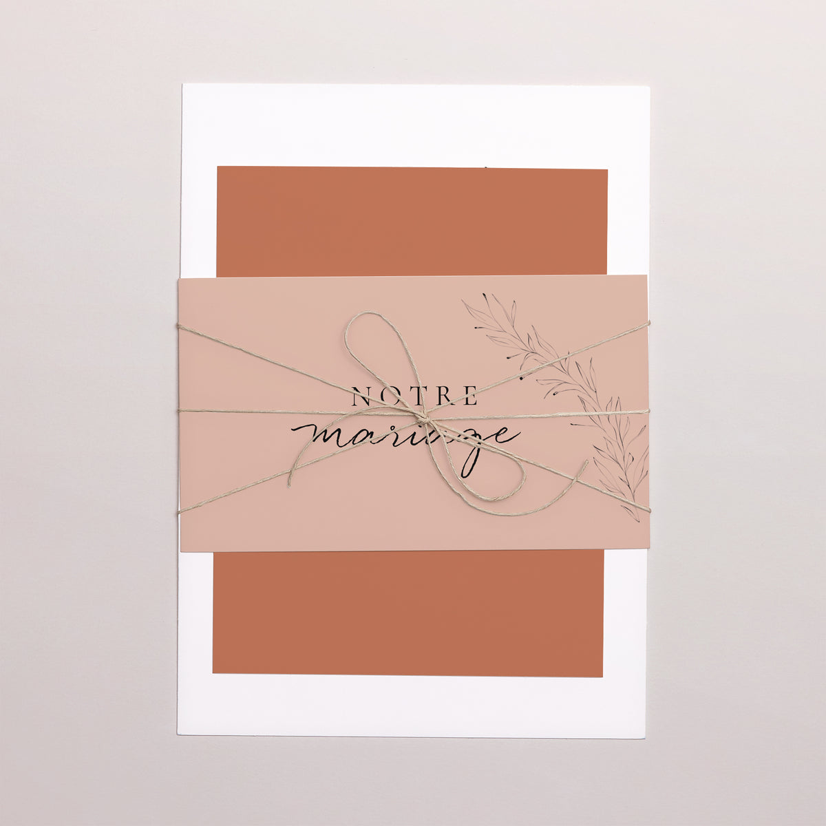 Faire-part Mariage 3 cartes, ruban Calligraphie Cannelle photo