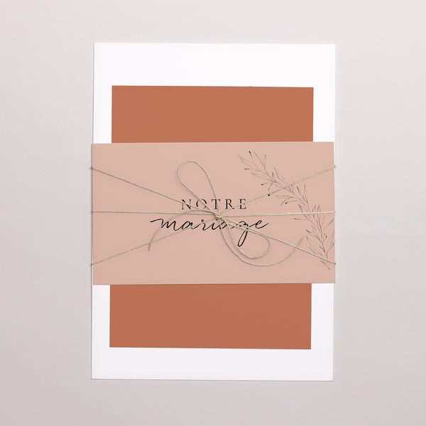 Faire-part Mariage 3 cartes, ruban Calligraphie Cannelle photo