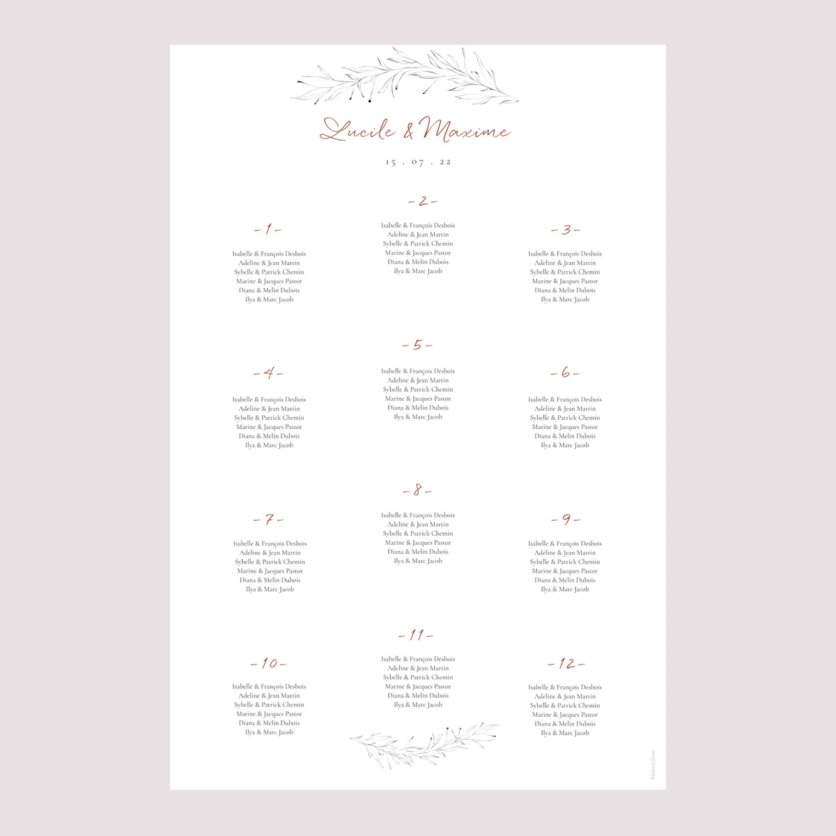 Plan de table Mariage Portrait Calligraphie Cannelle photo N° 2