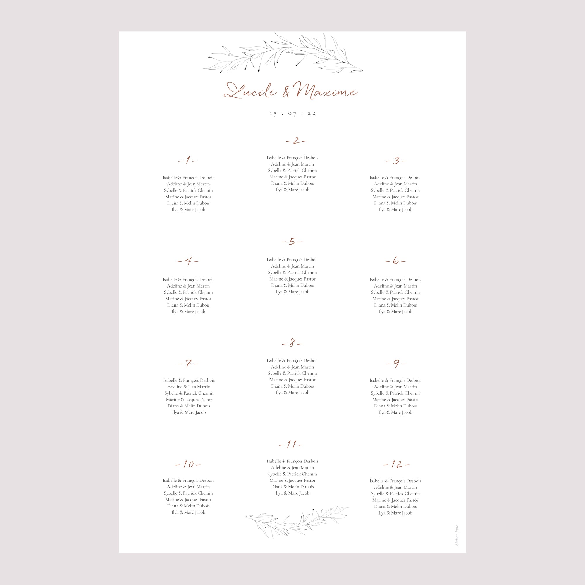 Plan de table Mariage Portrait Calligraphie Cannelle photo N° 2