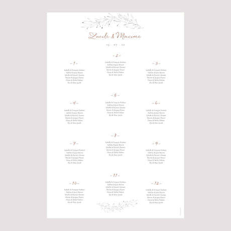 Plan de table Mariage Portrait Calligraphie Cannelle