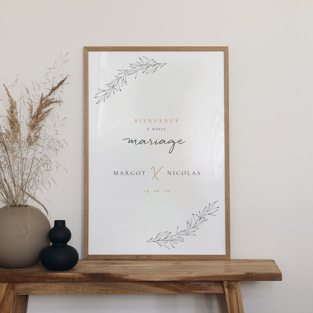 Panneau bienvenue Mariage Portrait 60 x 90 cm Calligraphie Cannelle photo N° 2