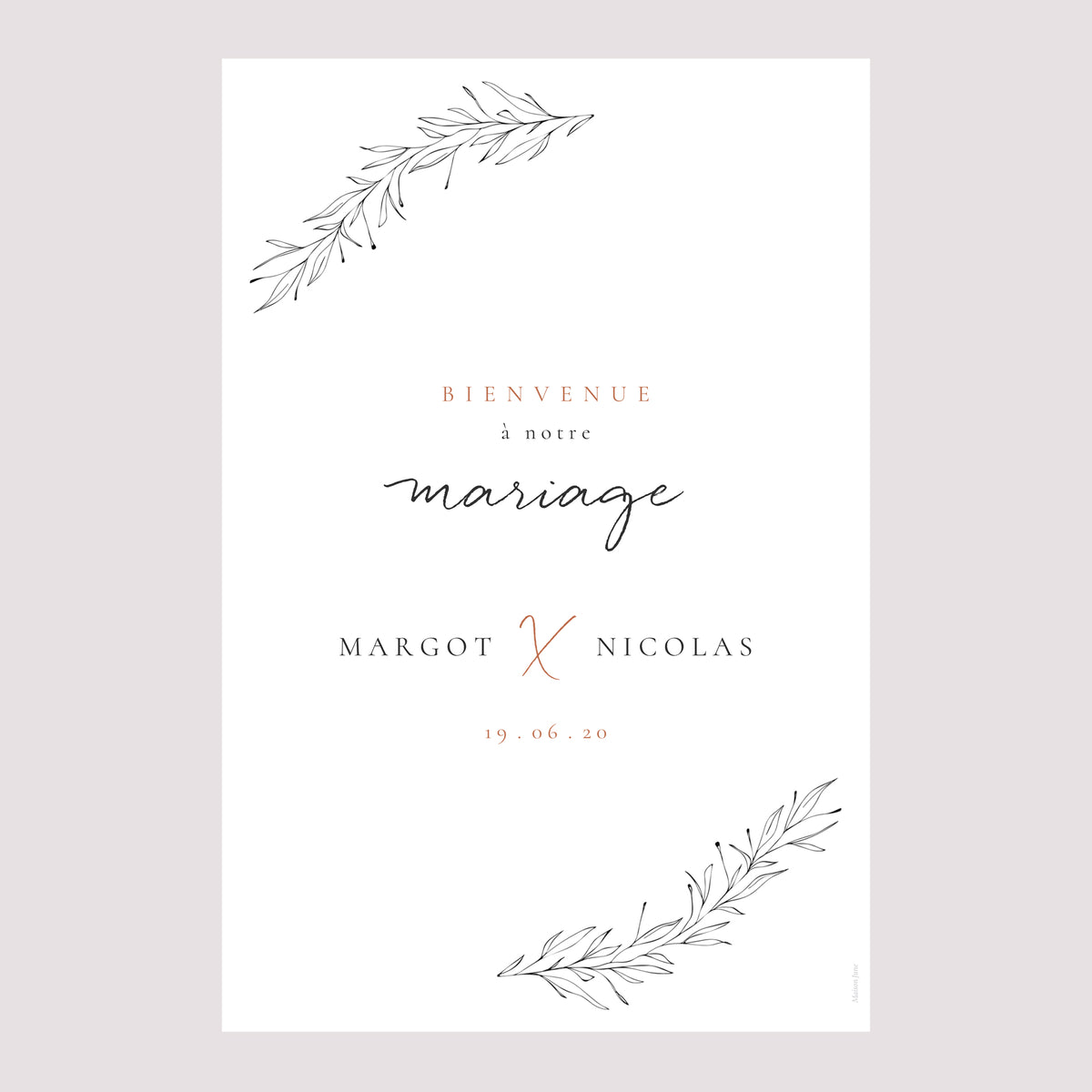 Panneau bienvenue Mariage Portrait 60 x 90 cm Calligraphie Cannelle photo N° 2
