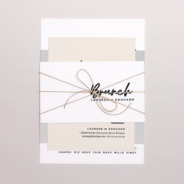 Faire-part Mariage 3 cartes, ruban Mastic et Majestic photo