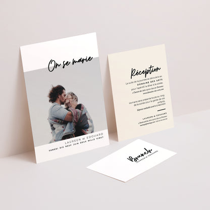 Faire-part Mariage 3 cartes, ruban Mastic et Majestic photo N° 2