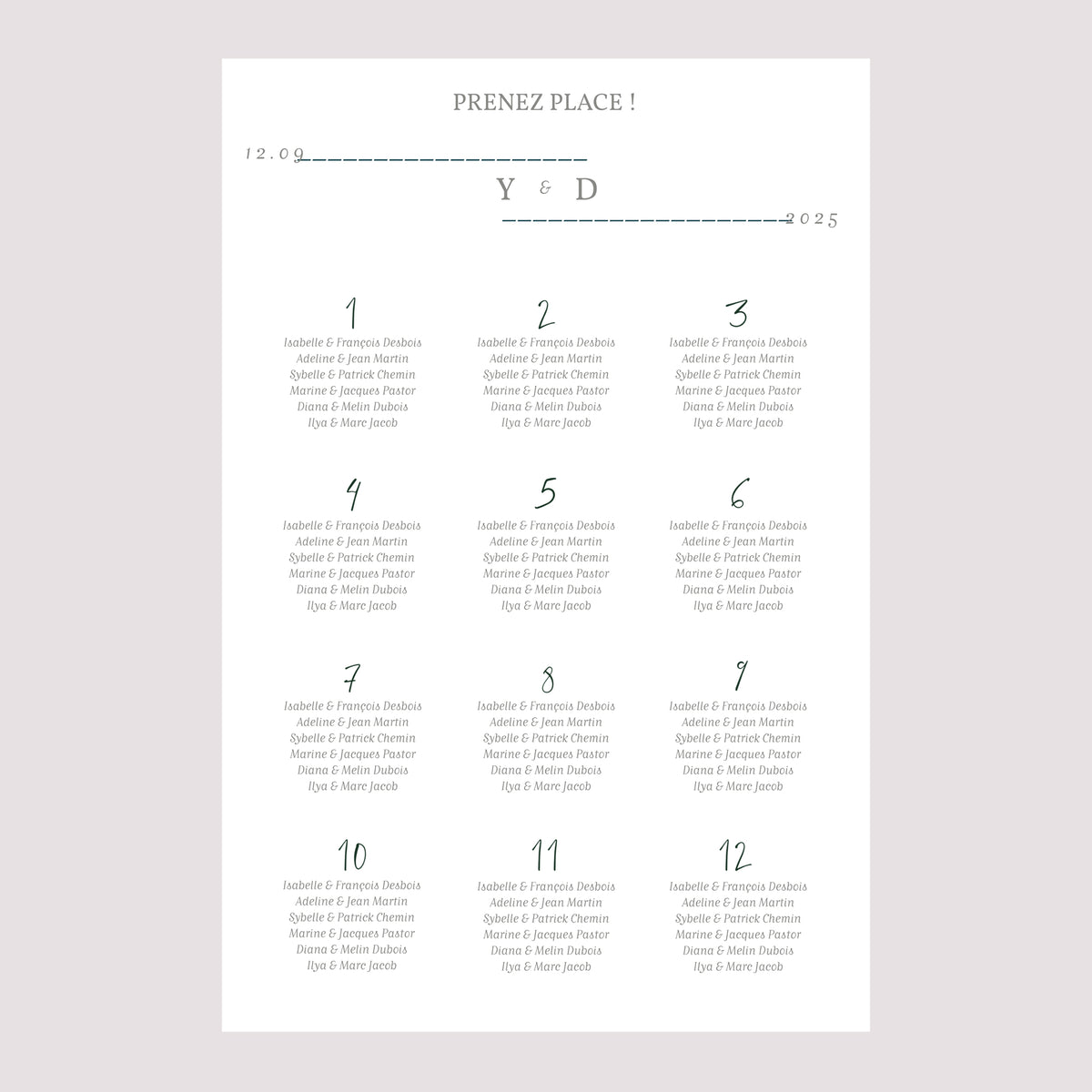 Plan de table Mariage Portrait 60 x 90 cm Eucalyptus photo N° 2