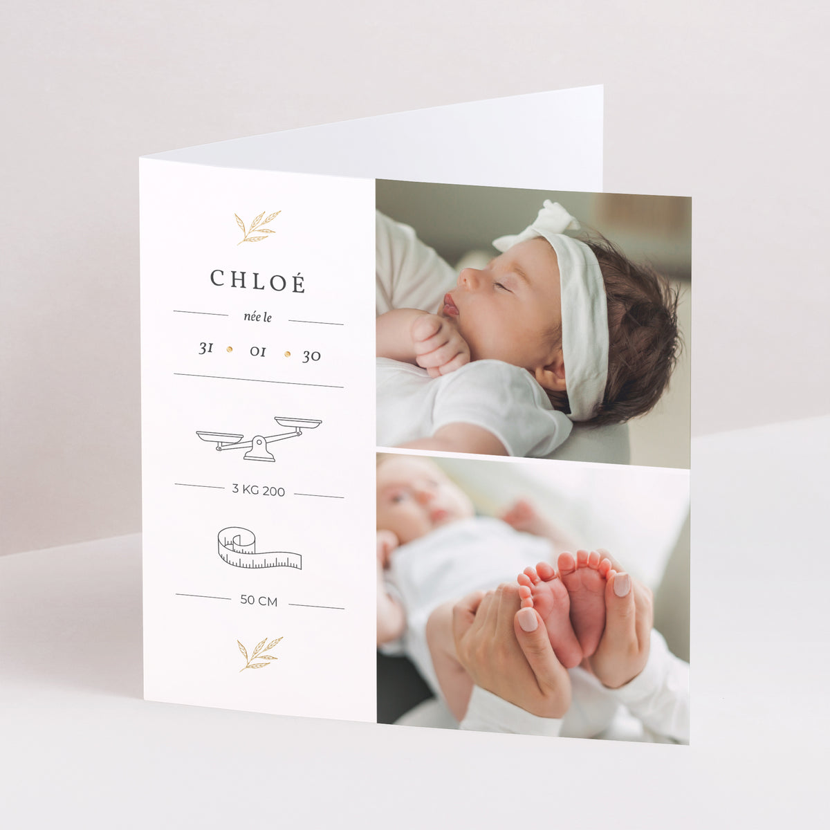 Faire-part Naissance Carré double volet Jolie Pousse photo