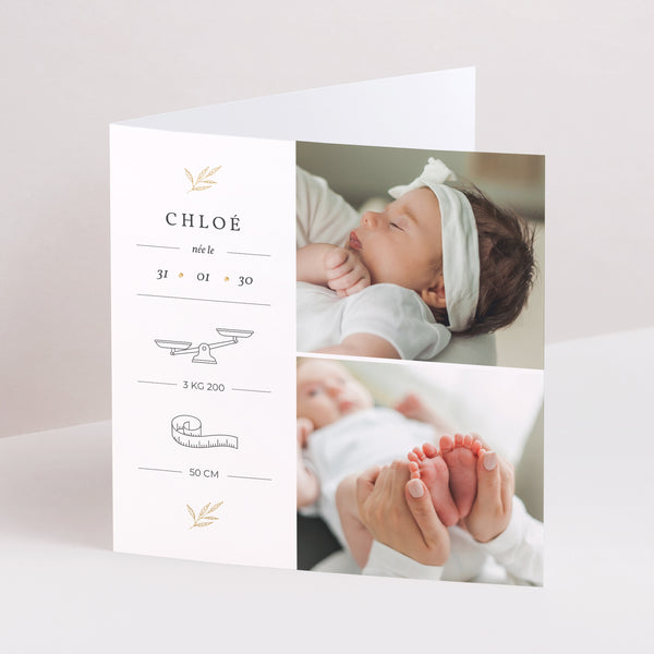 Faire-part Naissance Carré double volet Jolie Pousse photo