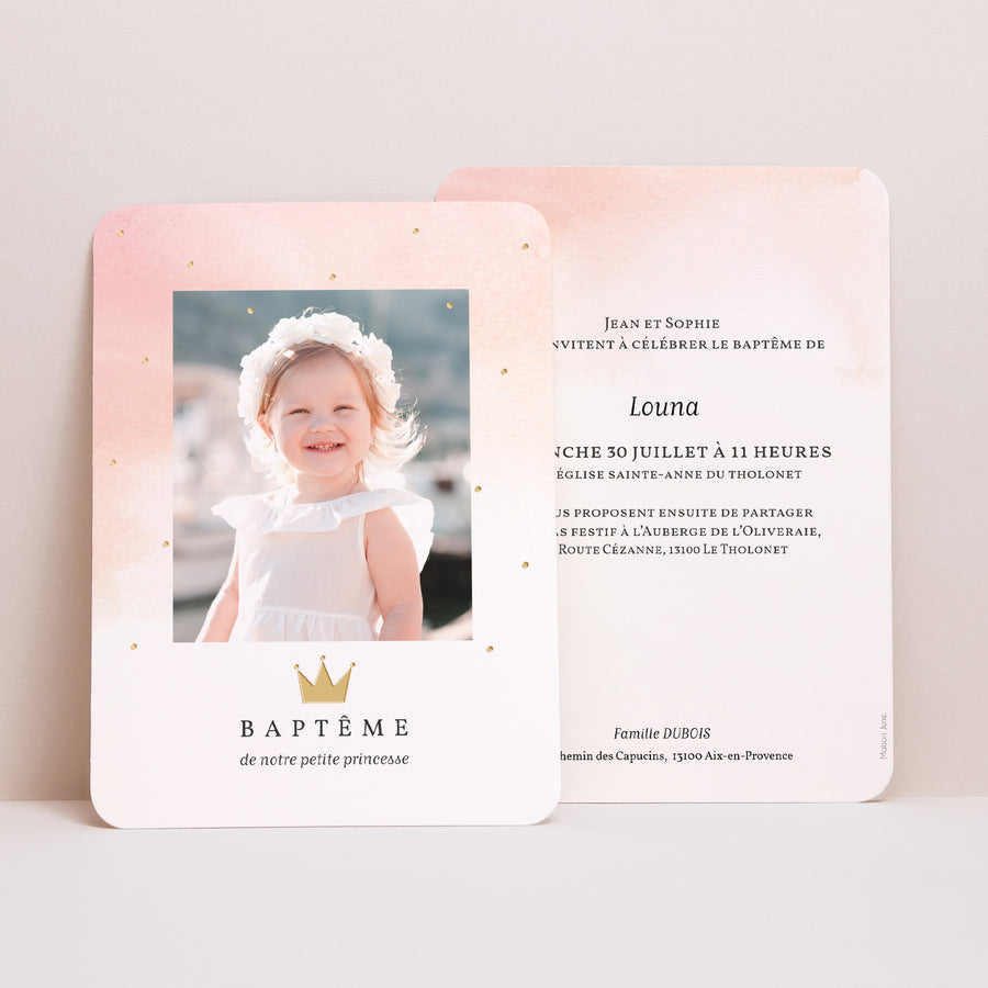 Faire-part Baptême Portrait, bords arrondis Princesse photo