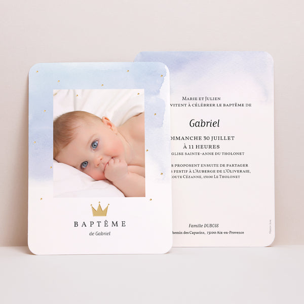 Faire-part Baptême Portrait, bords arrondis Prince baptême photo