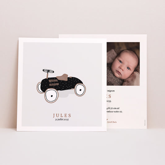 Faire-part Naissance Carré Voiture à pédales photo