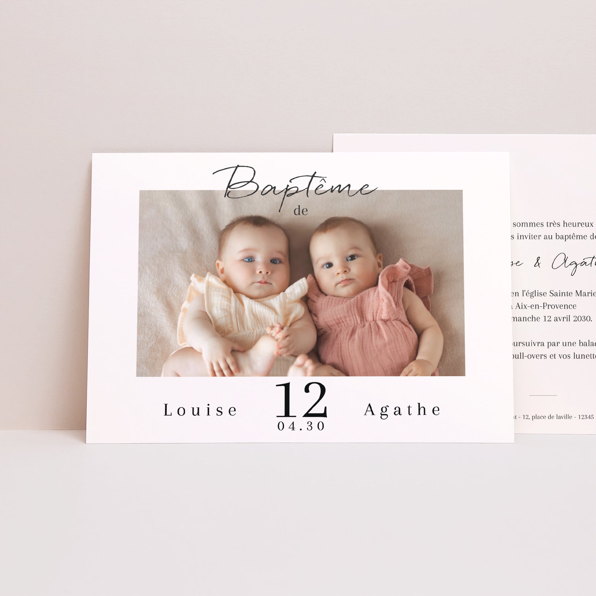Faire part Baptême Paysage baptême jumelles II – Maison June