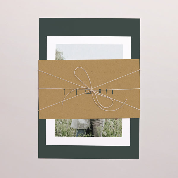 Faire-part Mariage 3 cartes, ruban Vert & Kraft photo