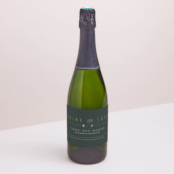 Etiquette bouteille Mariage Paysage Vert & Kraft photo