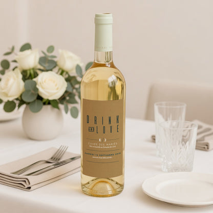 Etiquette bouteille Mariage Portrait Vert & Kraft photo N° 2