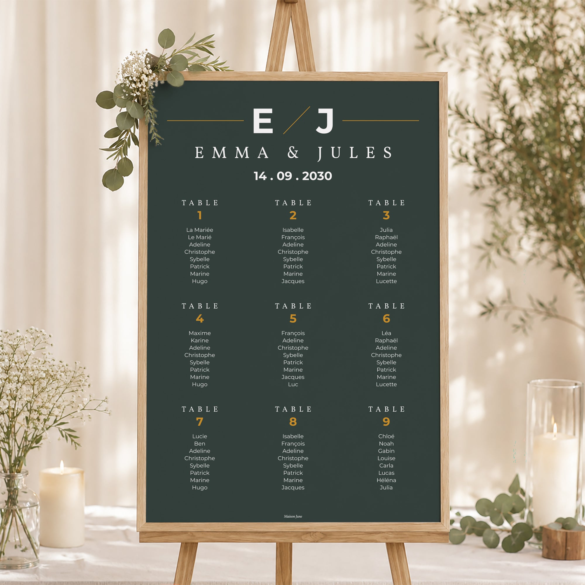 Plan de table Mariage Portrait 60 x 90 cm Vert & Kraft photo N° 1