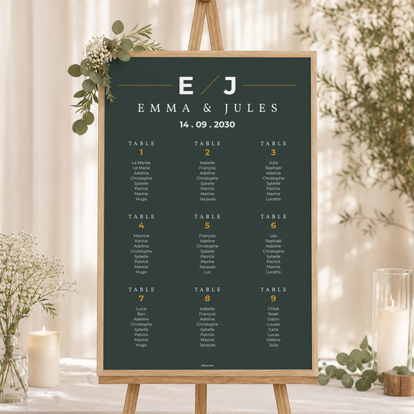 Plan de table Mariage Portrait 60 x 90 cm Vert & Kraft photo