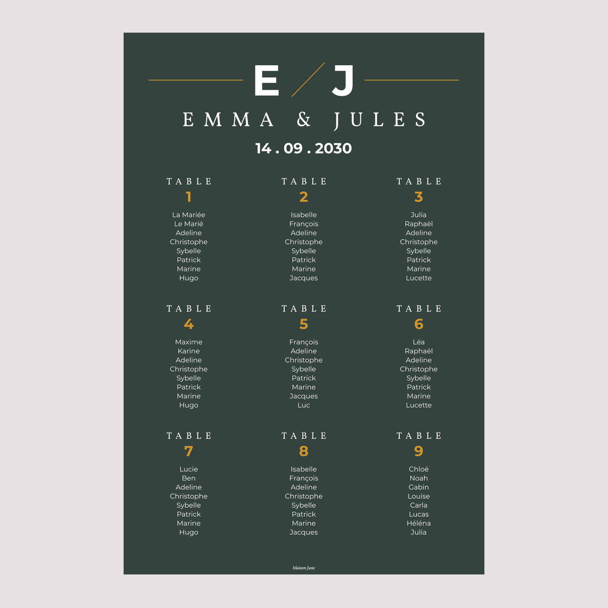 Plan de table Mariage Portrait 60 x 90 cm Vert & Kraft photo N° 2
