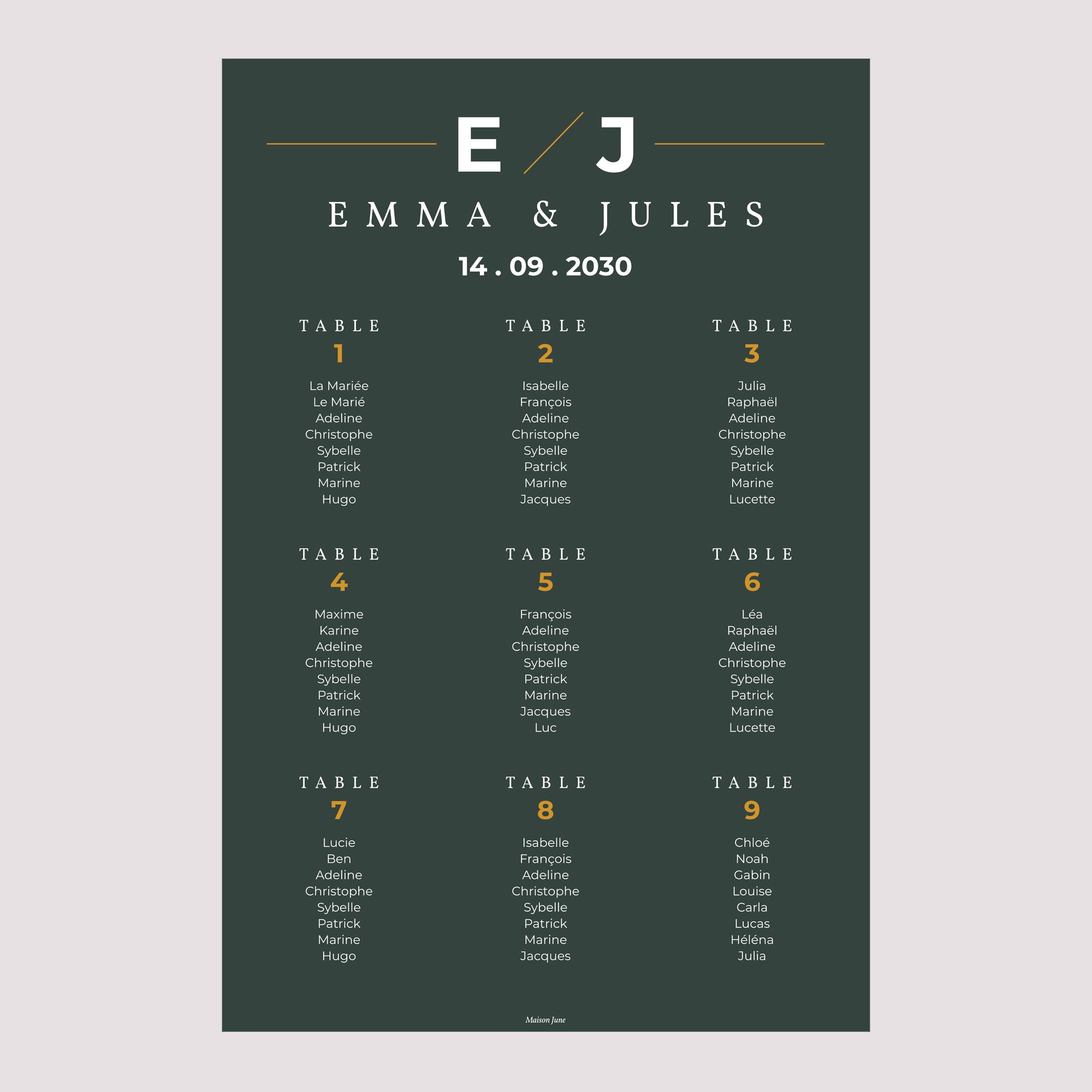 Plan de table Mariage Portrait 60 x 90 cm Vert & Kraft photo N° 2