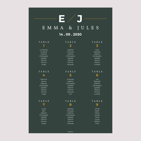 Plan de table Mariage Portrait 60 x 90 cm Vert & Kraft