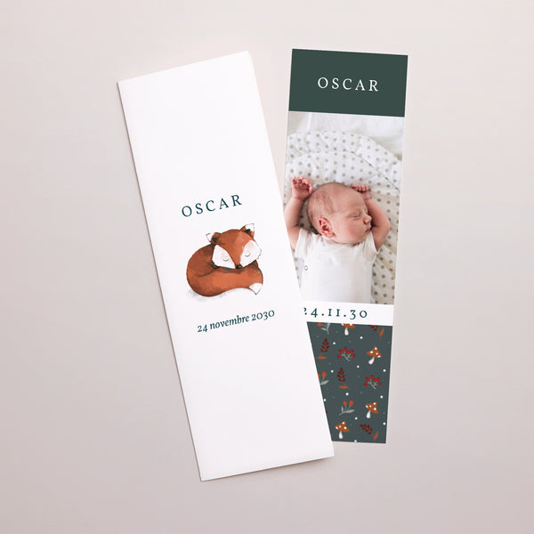 Faire-part Naissance Marque-page photo Renard Roux photo
