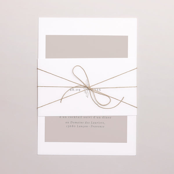 Faire-part Mariage 3 cartes, ruban Kinfolk floral photo