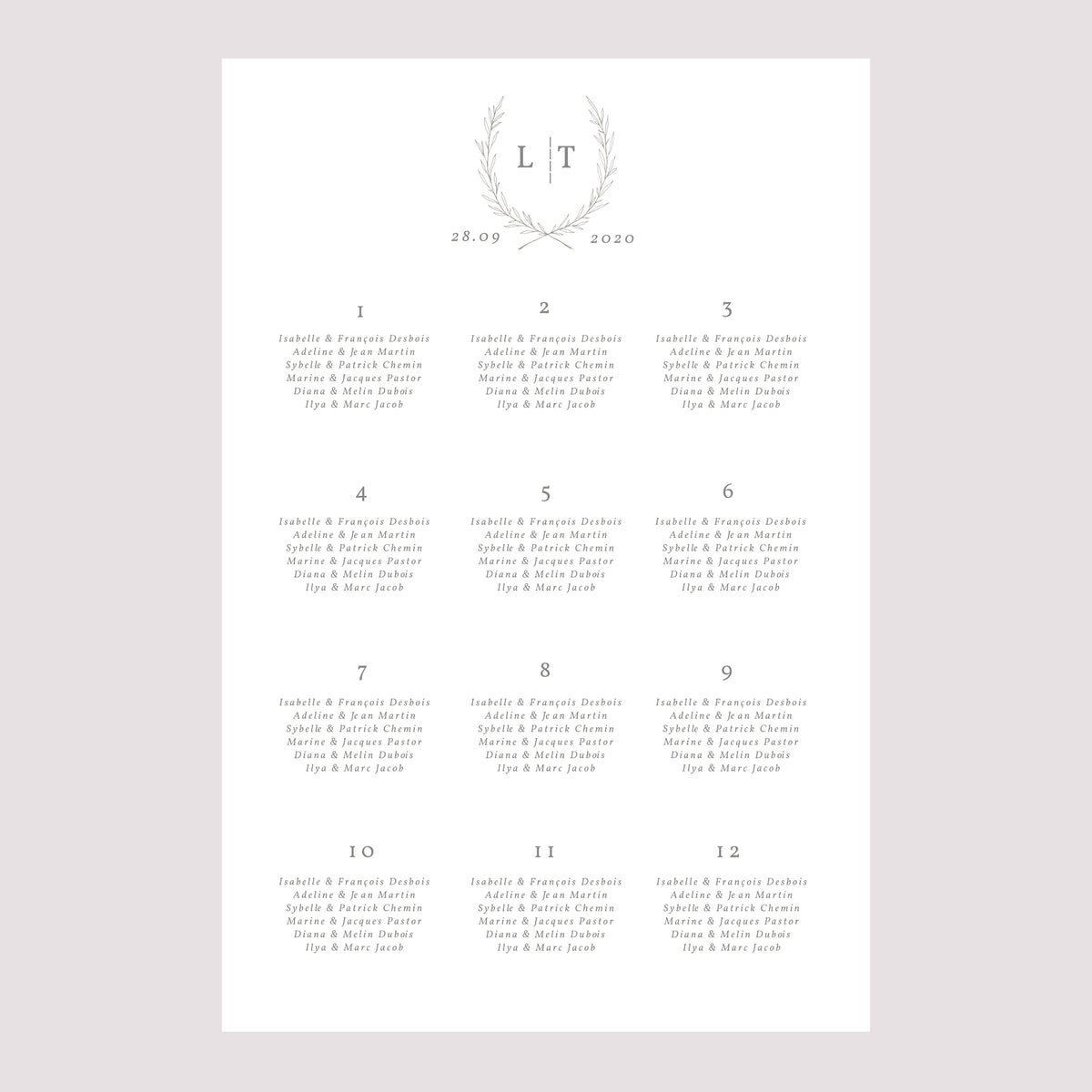 Plan de table Mariage Portrait 60 x 90 cm Kinfolk floral photo N° 2