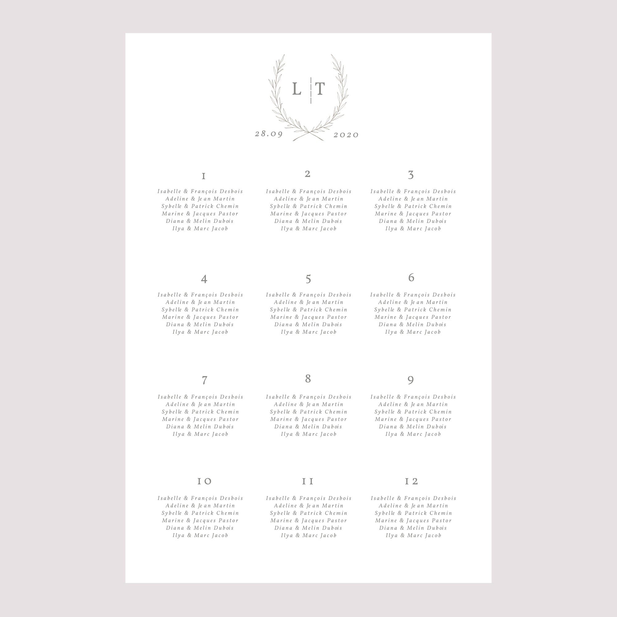 Plan de table Mariage Portrait 60 x 90 cm Kinfolk floral photo N° 2