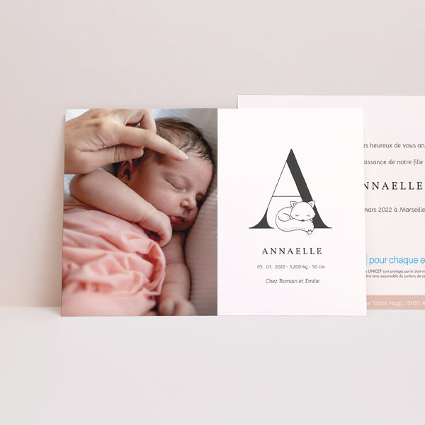 Faire-part Naissance Paysage Initiale Renarde photo