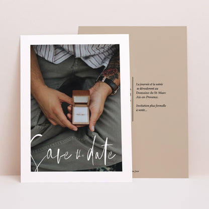 Save the date Mariage Portrait Typo Manuscrite photo N° 1