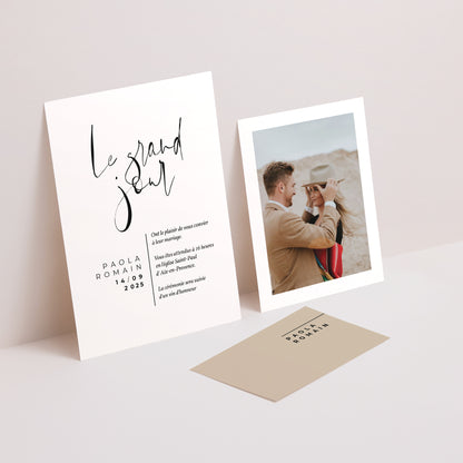 Faire-part Mariage 3 cartes, ruban Typo Manuscrite photo N° 2