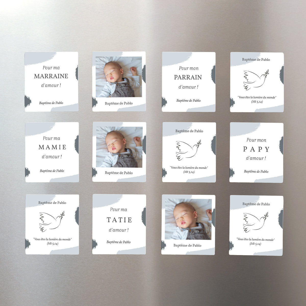 Remerciements Baptême Lot de 12, magnétique Artsy-Craftsy photo N° 1