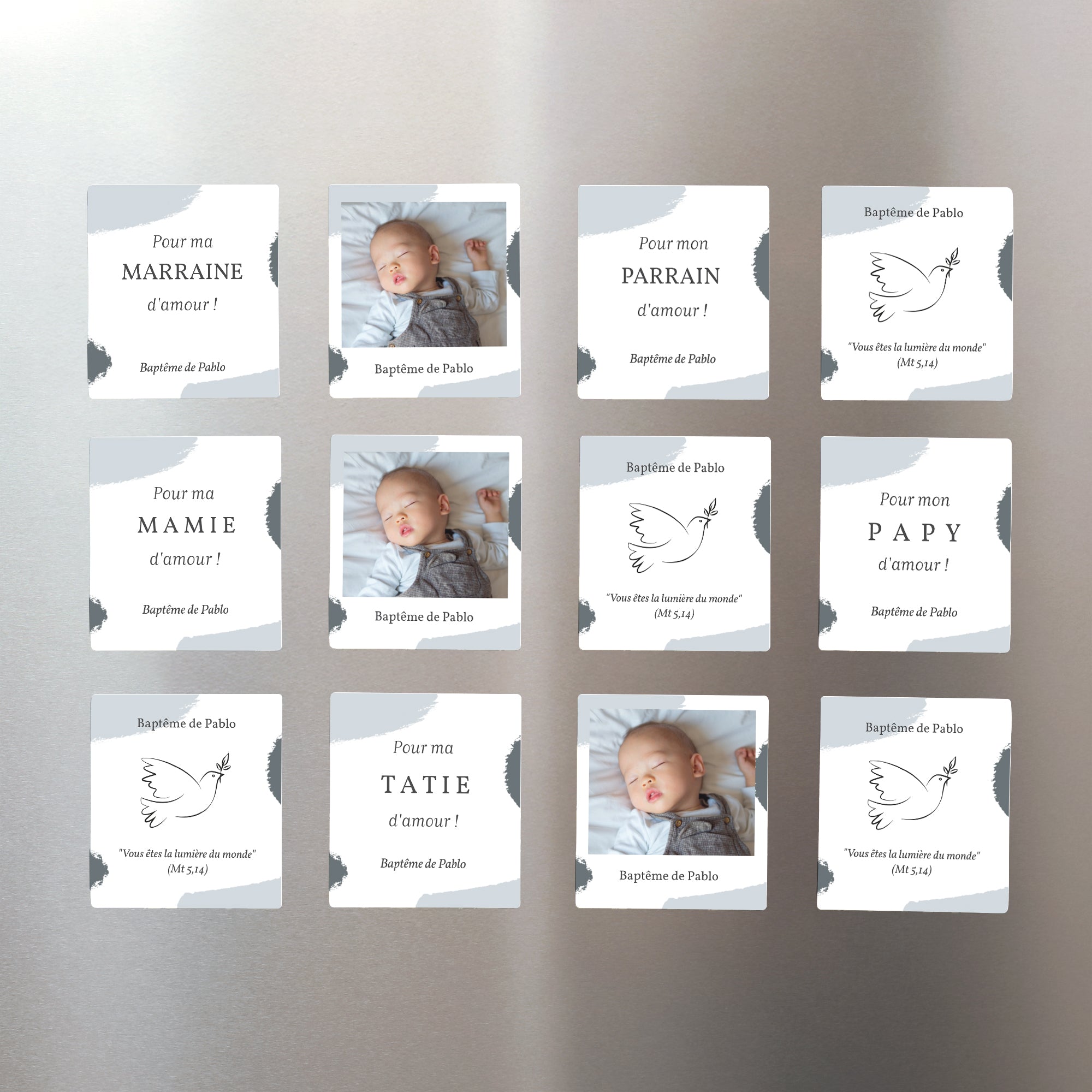 Remerciements Baptême Lot de 12, magnétique Artsy-Craftsy photo N° 1