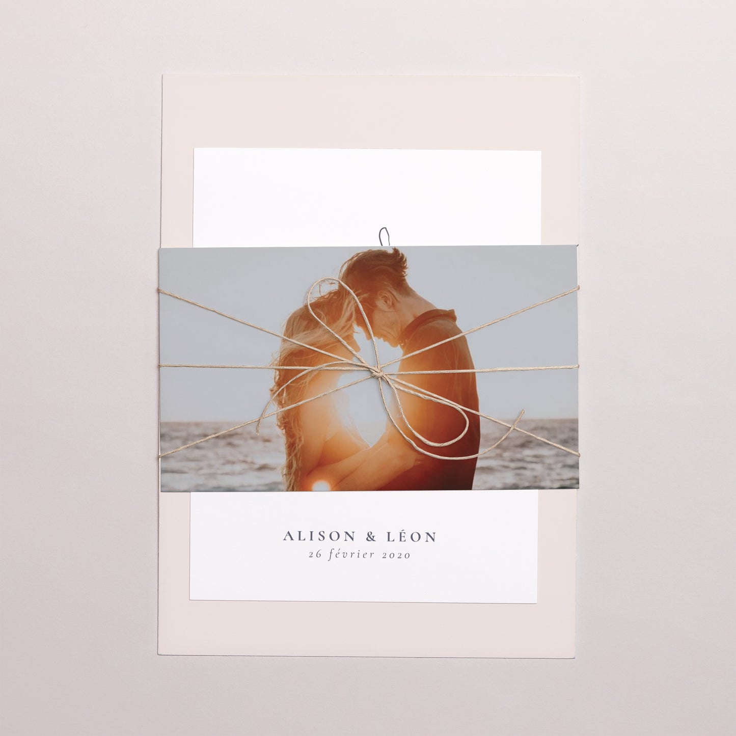 Faire-part Mariage 3 cartes, ruban Inspiration Kinfolk photo N° 1