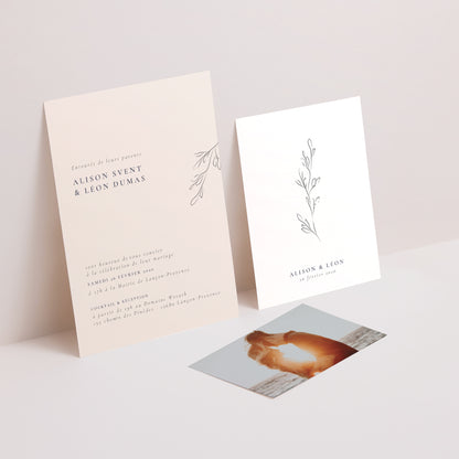 Faire-part Mariage 3 cartes, ruban Inspiration Kinfolk photo N° 2