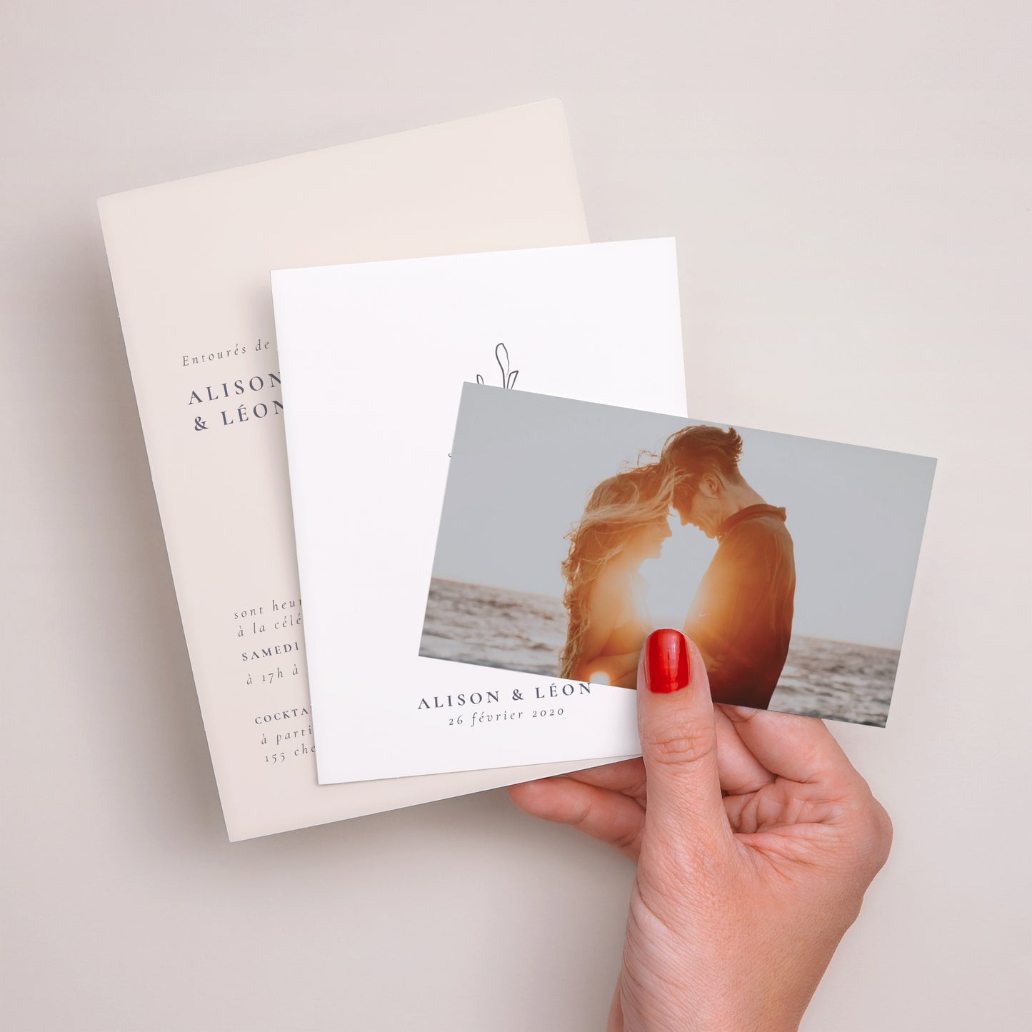 Faire-part Mariage 3 cartes, ruban Inspiration Kinfolk photo N° 3