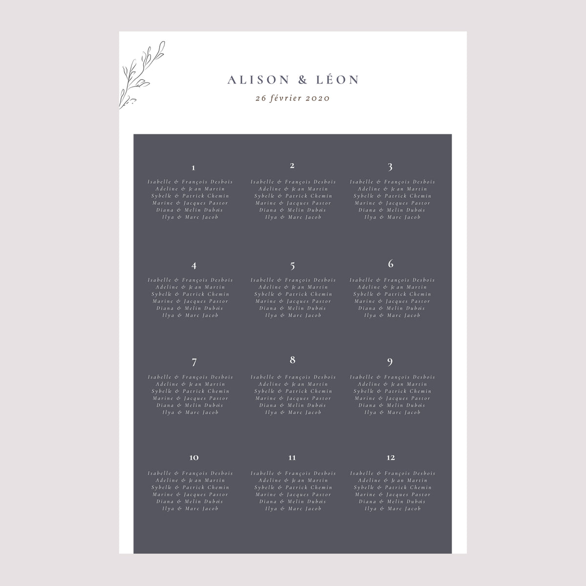 Plan de table Mariage Portrait 60 x 90 cm Inspiration Kinfolk photo N° 2
