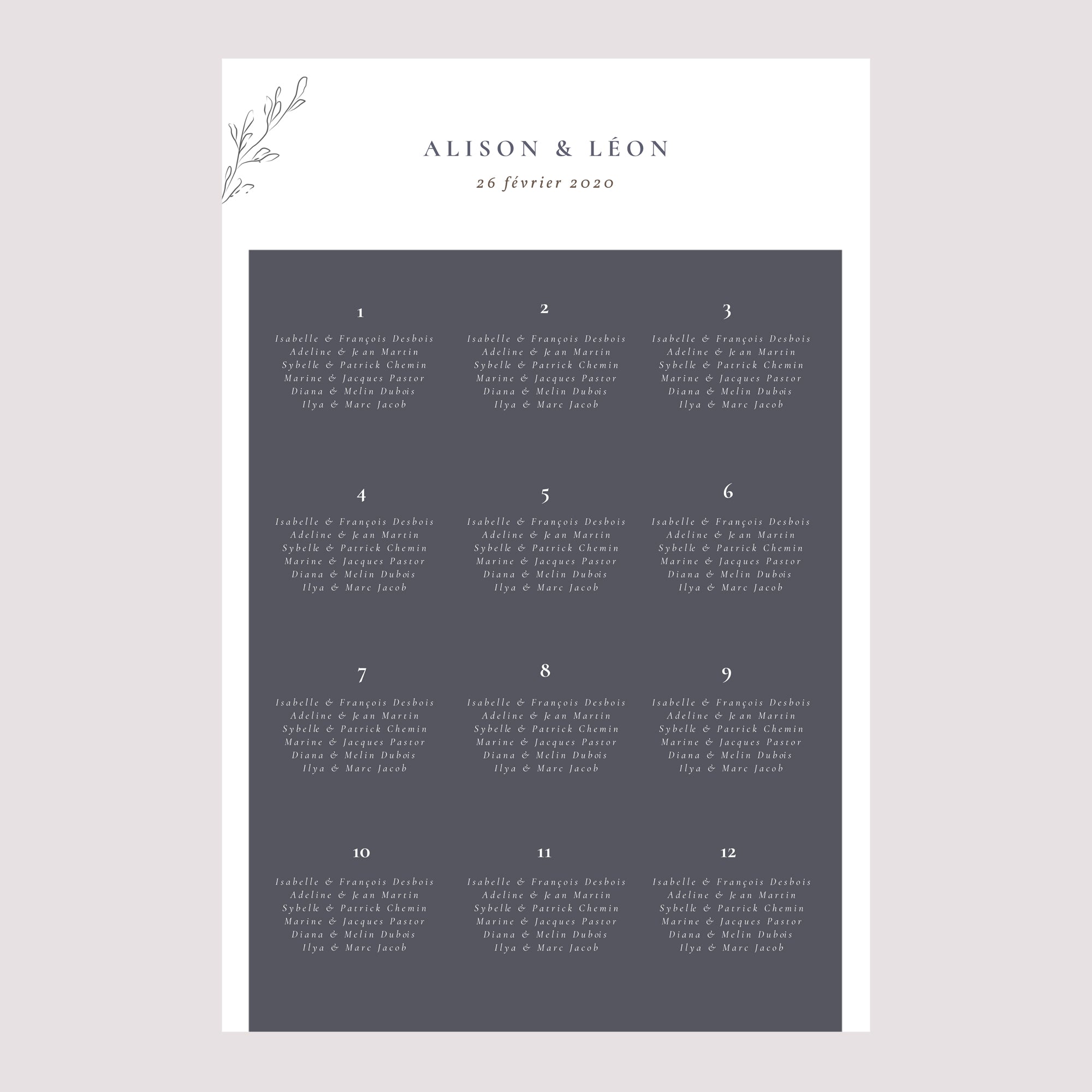 Plan de table Mariage Portrait 60 x 90 cm Inspiration Kinfolk photo N° 2