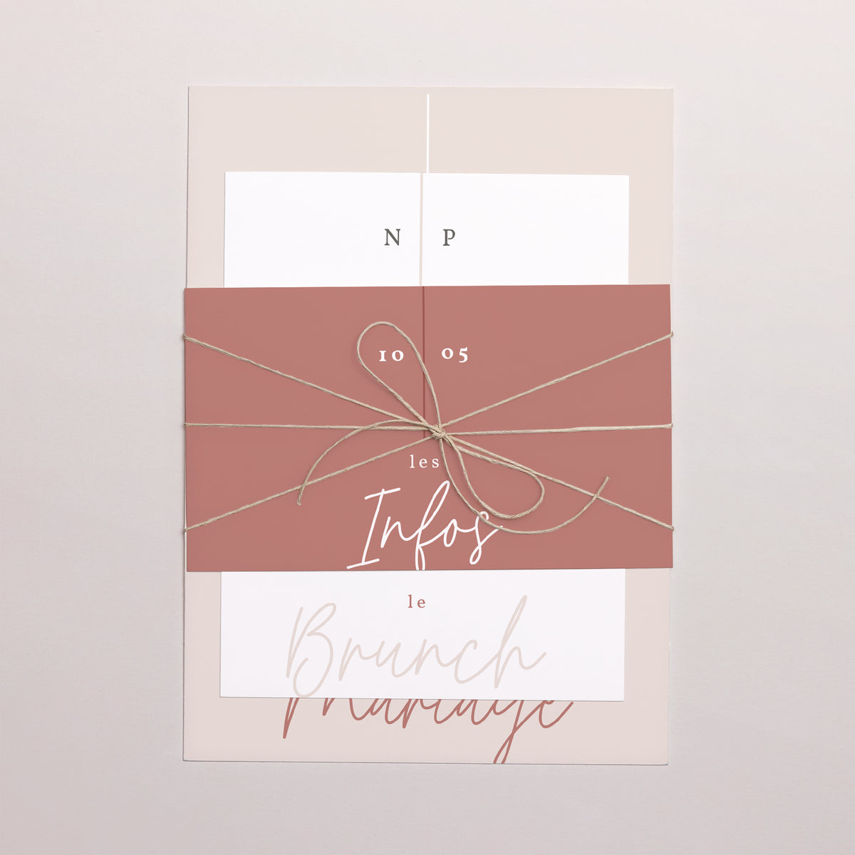 Faire-part Mariage 3 cartes, ruban Esprit bohème photo N° 1