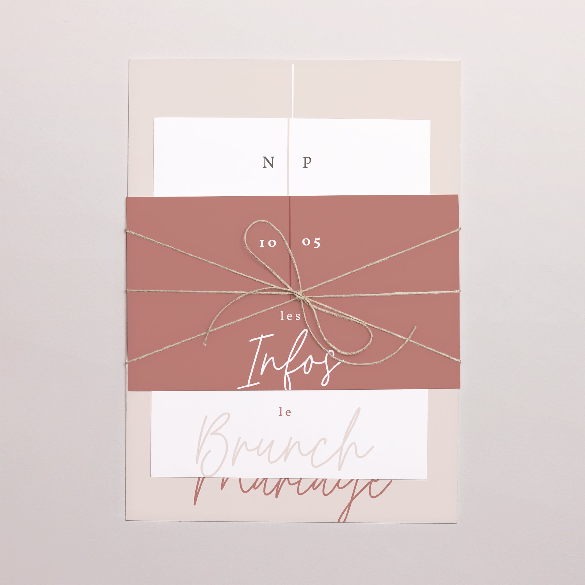Faire-part Mariage 3 cartes, ruban Esprit bohème photo N° 1
