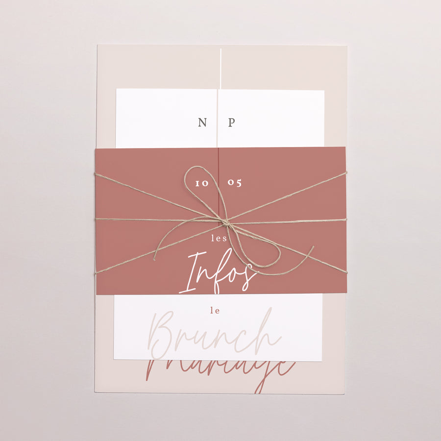 Faire-part Mariage 3 cartes, ruban Esprit bohème photo