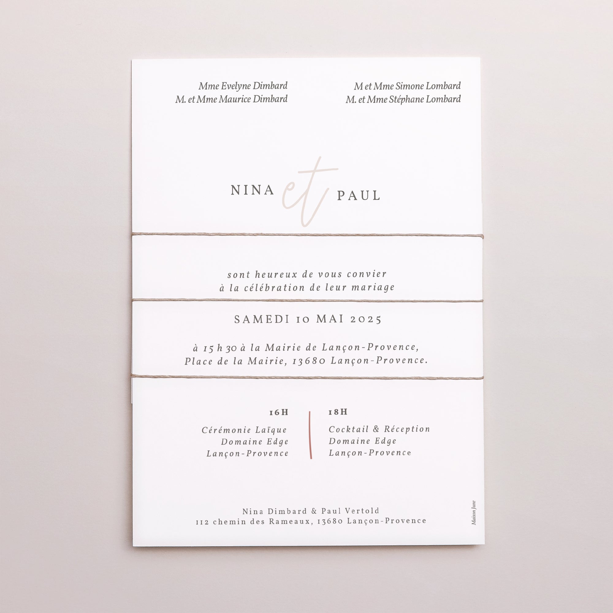 Faire-part Mariage 3 cartes, ruban Esprit bohème photo N° 4