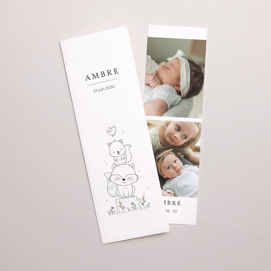 Faire-part Naissance Marque-page photo Totem Animaux photo