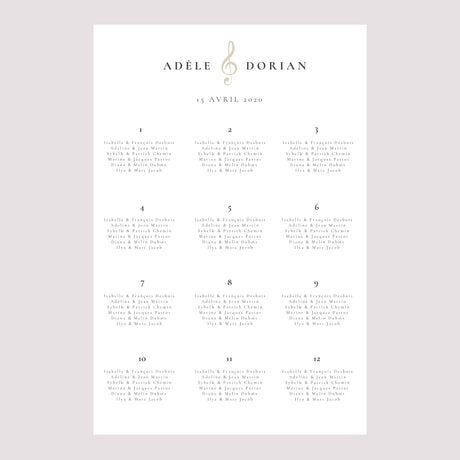 Plan de table Mariage Portrait 60 x 90 cm Musique