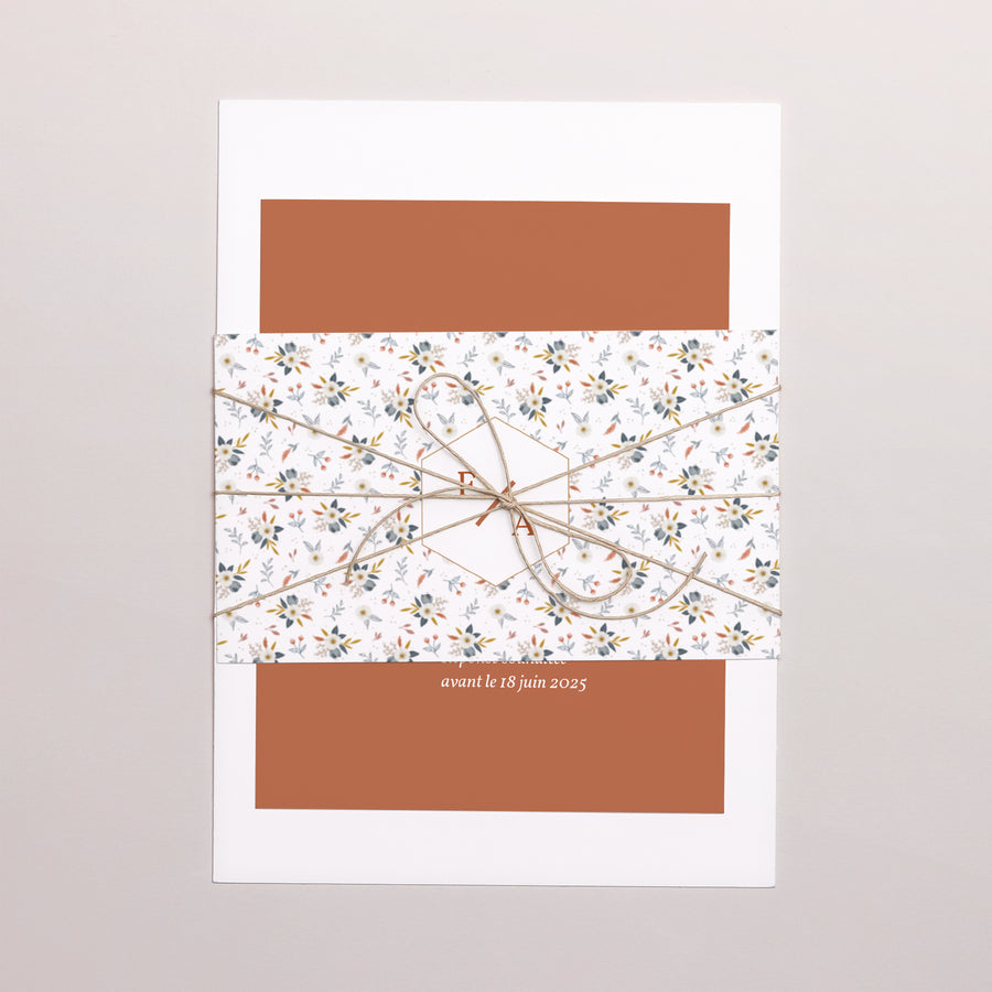 Faire-part Mariage 3 cartes, ruban Liberty Love photo